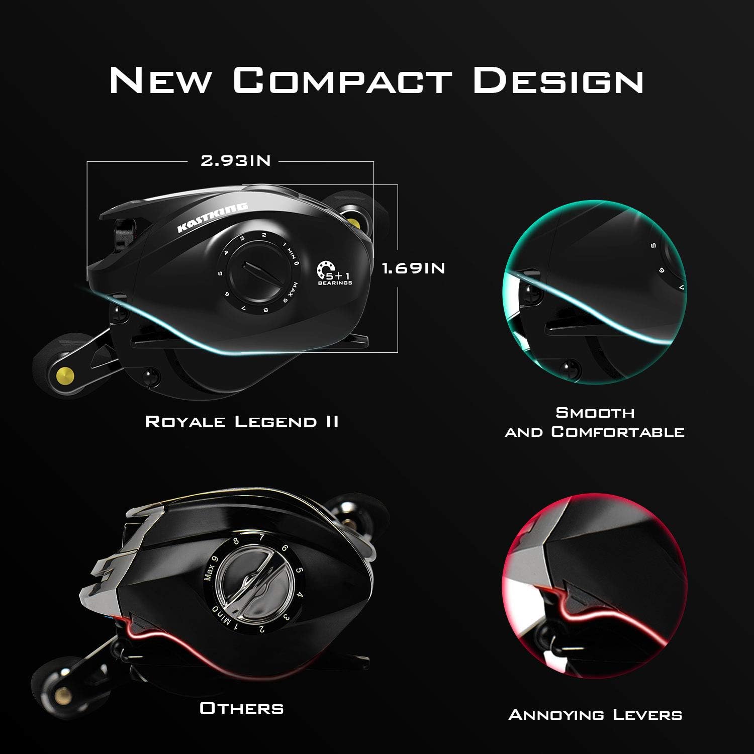 KastKing Royale Legend II Baitcasting Reels, New Compact Design Baitcaster Fishing Reel, 17.64LB Carbon Fiber Drag, Cross-Fire 8 Magnet Braking System, Available in 5.4:1 and 7.2:1